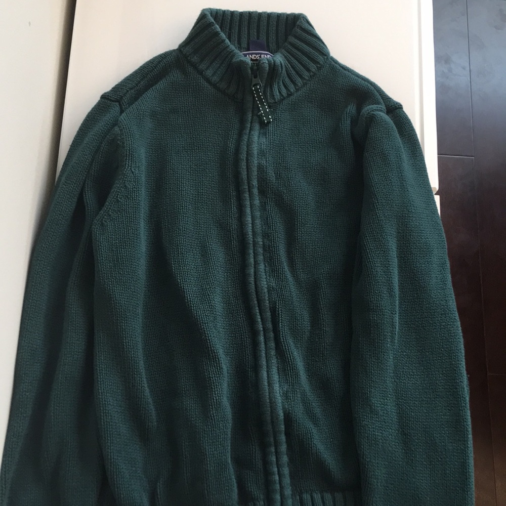 Lands End cotton green cardigan with zipper 10